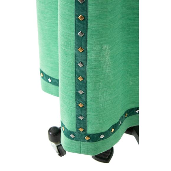 Vintage 1970s Sweater Dress 70s Studded Knit Green Turtleneck Fit Flare Maxi - Picture 7 of 9